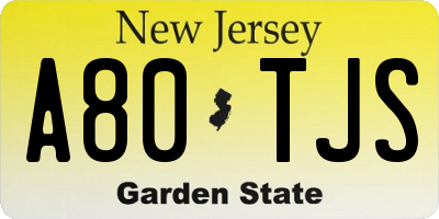 NJ license plate A80TJS