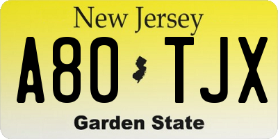 NJ license plate A80TJX