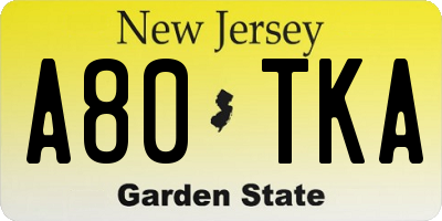 NJ license plate A80TKA
