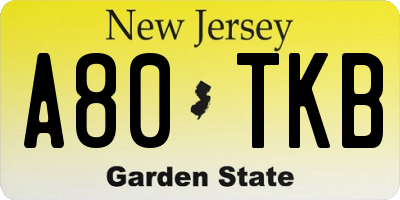 NJ license plate A80TKB