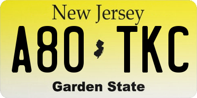 NJ license plate A80TKC