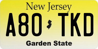 NJ license plate A80TKD