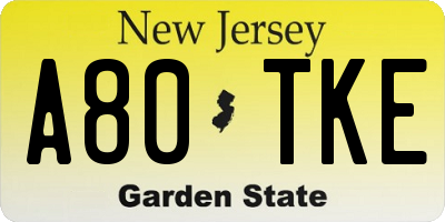 NJ license plate A80TKE
