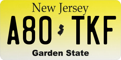 NJ license plate A80TKF