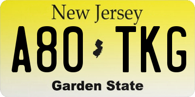NJ license plate A80TKG
