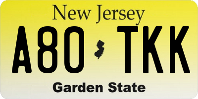 NJ license plate A80TKK