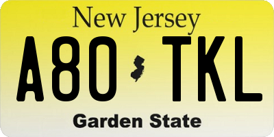 NJ license plate A80TKL