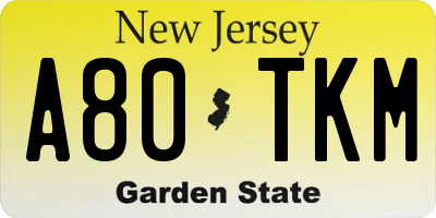 NJ license plate A80TKM