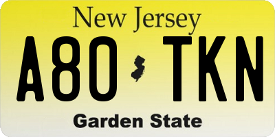 NJ license plate A80TKN