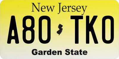 NJ license plate A80TKO