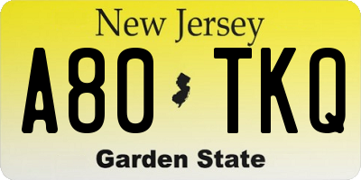 NJ license plate A80TKQ