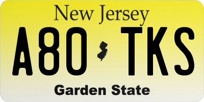 NJ license plate A80TKS
