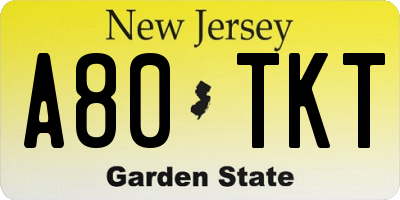 NJ license plate A80TKT