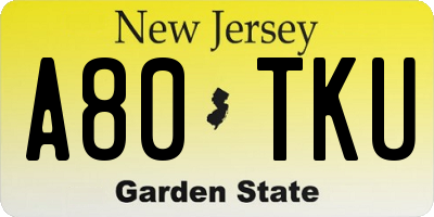 NJ license plate A80TKU