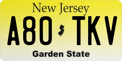 NJ license plate A80TKV