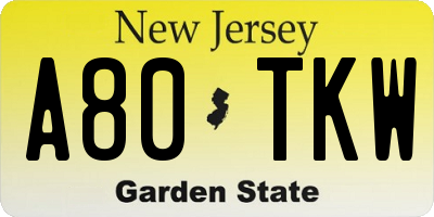 NJ license plate A80TKW