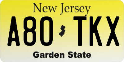 NJ license plate A80TKX