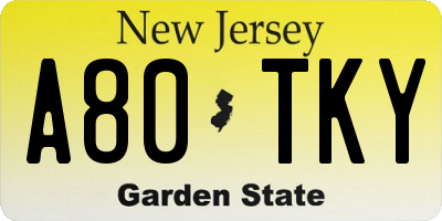 NJ license plate A80TKY