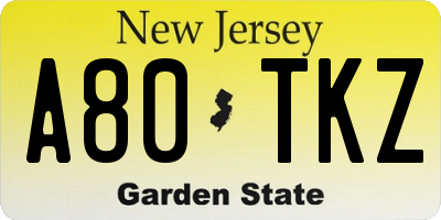 NJ license plate A80TKZ