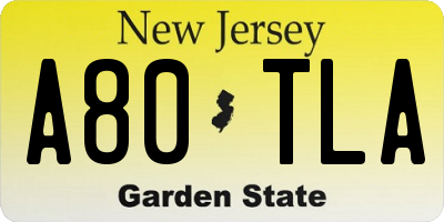 NJ license plate A80TLA