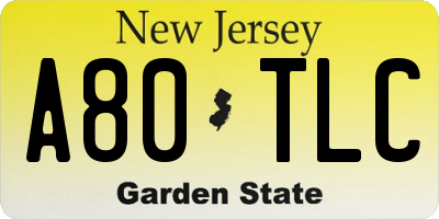 NJ license plate A80TLC