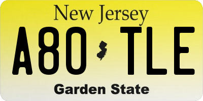 NJ license plate A80TLE