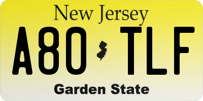 NJ license plate A80TLF
