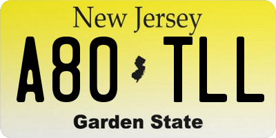 NJ license plate A80TLL