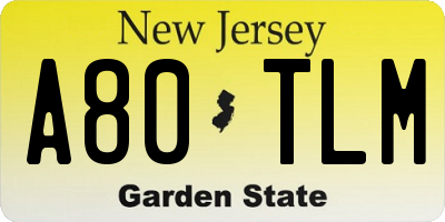 NJ license plate A80TLM