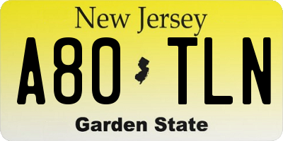 NJ license plate A80TLN