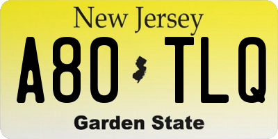NJ license plate A80TLQ
