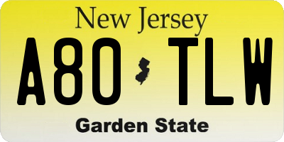 NJ license plate A80TLW