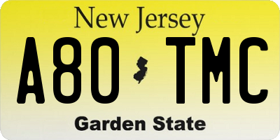 NJ license plate A80TMC