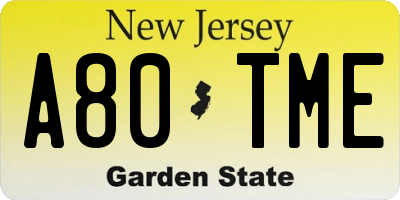NJ license plate A80TME