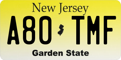 NJ license plate A80TMF