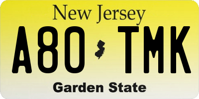 NJ license plate A80TMK