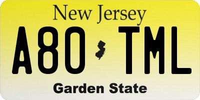 NJ license plate A80TML