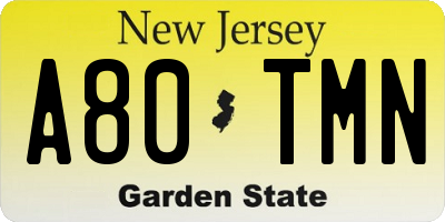 NJ license plate A80TMN