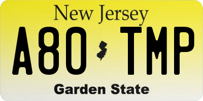 NJ license plate A80TMP