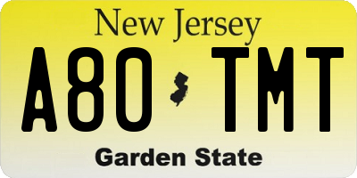 NJ license plate A80TMT