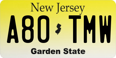 NJ license plate A80TMW