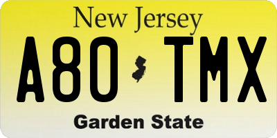 NJ license plate A80TMX