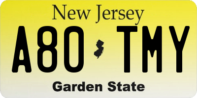 NJ license plate A80TMY