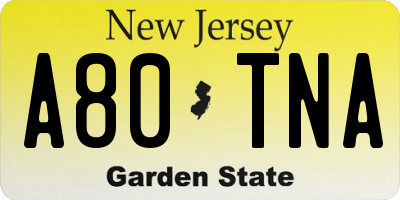 NJ license plate A80TNA