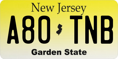 NJ license plate A80TNB