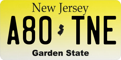 NJ license plate A80TNE