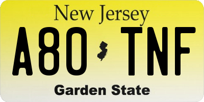 NJ license plate A80TNF