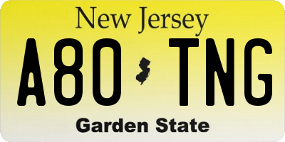 NJ license plate A80TNG