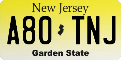 NJ license plate A80TNJ