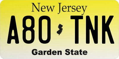 NJ license plate A80TNK